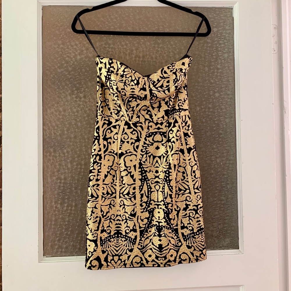 New Years Eve Gianni Bini gold and black metallic mini dress